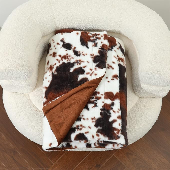 RYNGHIPY Cow Blanket Lightweight Soft Cow Print Sofa Bed Travel Blankets Warm Coffee Cow Throw Blanket for Baby Kids Girls Boys Adults (Coffee, 63''x79'')