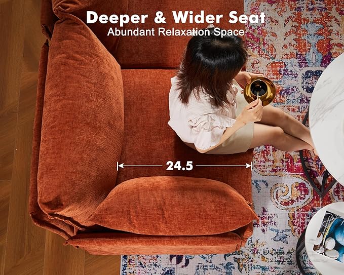 Oversized Accent Chair, Upholstered Modern Sofa Chair with Removable Backrest & Detachable Cover, 24.5" Deep Seat Large Reading Armchair for Living Room Bedroom - Chenille Terracotta Set of 2