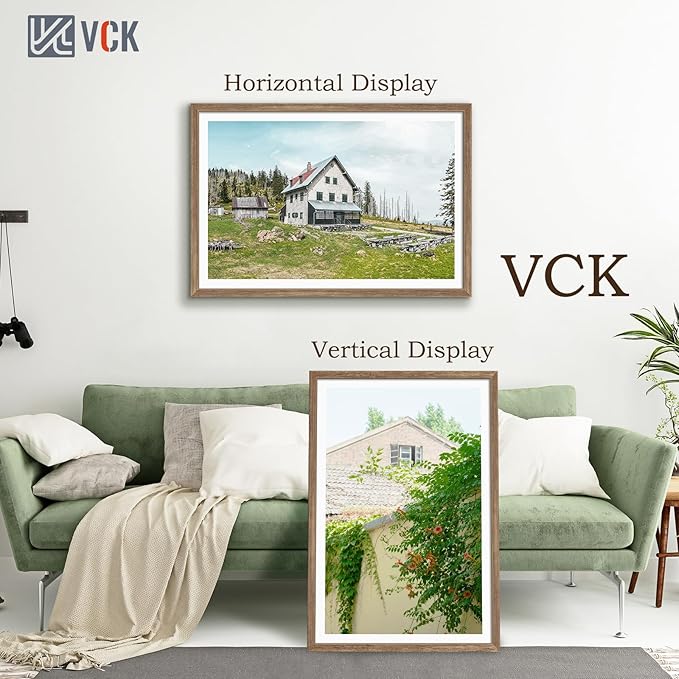 VCK 27x40 Poster Frame 3 Pack - Brown Walnut, Natural Textured Solid Wood Picture Frame, Wall Mounting Hanging