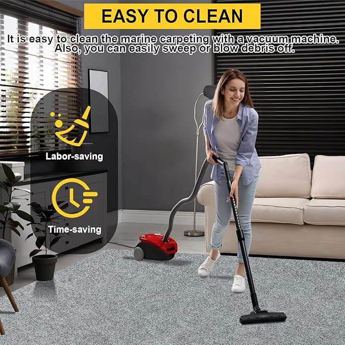 Marine Carpet,6 FT x 14 FT Smoke Gray Indoor Outdoor Carpet 0.2" Thick Boat Carpet with Water-Proof TPE Backing, Non-Slide Outdoor Marine Carpet Roll for Home, Patio, Porch, Deck