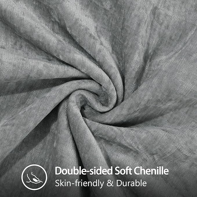 decorUhome Chenille Soft Throw Pillow Covers 12x20 Set of 2, Lumbar Velvet Farmhouse Neutral Decorative Euro Pillow Covers with Stitched Edge for Couch Sofa Bed Home Decor, Neutral Gray