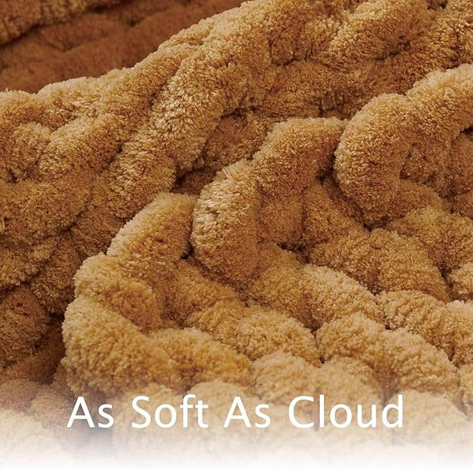 Esterra Chunky Knit Throw Blanket Newly Upgraded Heavy Tighter Version, Handmade Chenille Throw Super Soft, Thick Yarn Cable Knit Crochet Throw Blanket for Couch Bed Sofa (50"x60" Mustard Yellow)