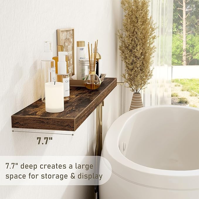 Floating Shelves Wall Shelf 40 Inch, 8 Inch Deep Floating Shelf for Wall, Farmhouse Black Wood Shelves Invisible Bracket for Living Room, Bedroom, Kitchen, 40 x 8 x 1.4 Inch, Set of 2, Rustic Brown