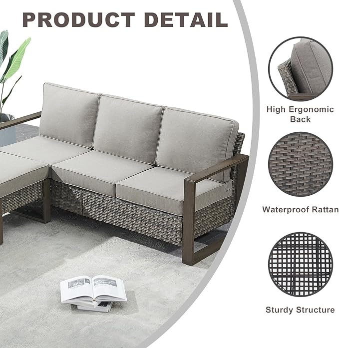 Outdoor Wicker Patio Furniture Set - 8 Piece Patio Conversation Set with 4 Wicker Swivel Rocker Chairs,2 Rattan Ottoman 1 Side Table and 1 Couch,Thick Cushions,Deep Seating(Mixed Grey/Grey)