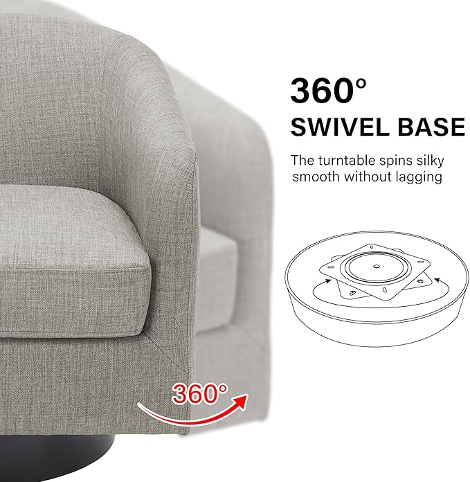 Swivel Barrel Accent Chair, Modern Round Linen Arm Chair for Living Room, Bedroom, Comfy Club Reading Chairs for Adults（Linen Fabric, Khaki, Set of 1