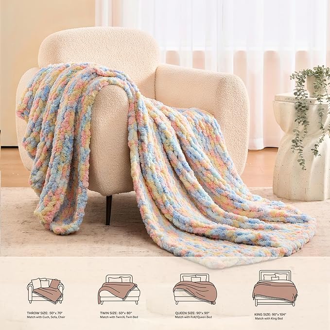 L'AGRATY Chunky Knit Blanket Throw: 50''x60'' Chenille Chunky Knitted Throw Blankets for Bed Couch - Handmade Thick Cable Knit Blanket - Large Crochet Rope Blankets for Home Decor
