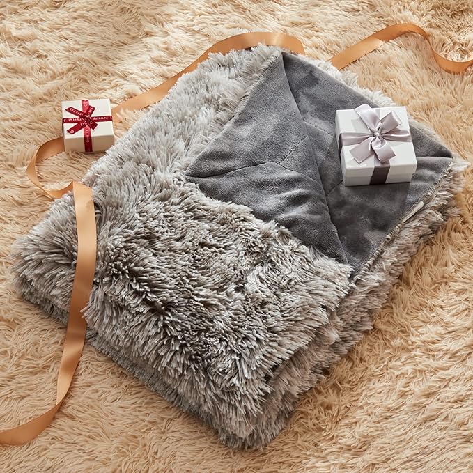 GONAAP Fuzzy Faux Fur Throw Blanket Twin Size Frosty Grey Super Soft Cozy Plush Fuzzy Shaggy Blanket for Couch Sofa Bed (Frosty Grey, Twin(60"x80"))