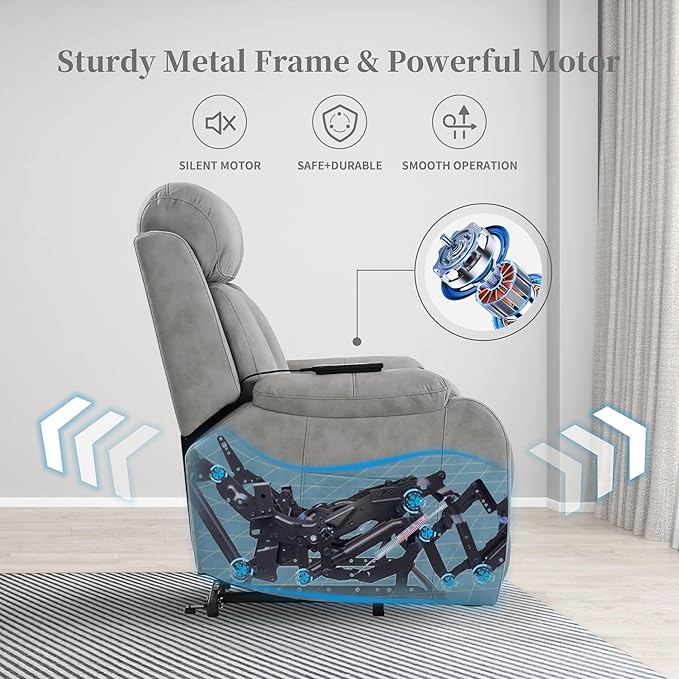 Power Lift Chair Recliners for Elderly, Leathaire Modern Adult Power Lift Chair Overstuffed Electric Lift Recliner Chair with Side Pocket for Living Room Bedroom (Light Gray)