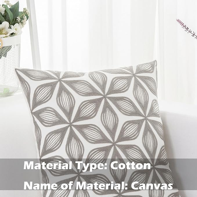 HWY 50 Grey Gray Decorative Throw Pillow Covers 18x18 Inch (1 Piece), Embroidered Cotton Farmhouse Cushion Cover Pillow Case for Sofa Couch Living Room Bed, Fashion Geometric