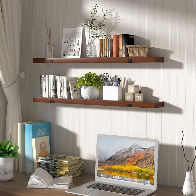 CONSDAN Floating Shelf for Wall Mounted Book Shelf Hanging Shelves Floating Bookshelf for Bedroom, Bathroom, Living Room, Kitchen USA Grown Solid Hardwood, Dark Maple 30x7.5x1.5 in