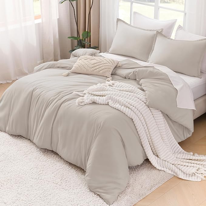 Litanika Linen Super King Plus Comforter Set, 3 Pieces Linen Lightweight Solid Super King Plus Bedding Comforter Set, All Season Fluffy Bed Set (1 Comforter & 2 Pillowcases)