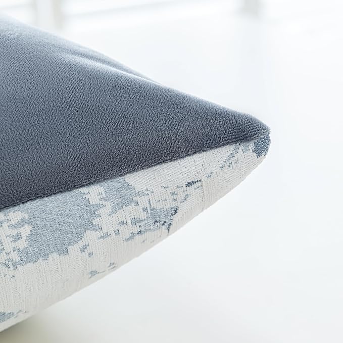 Jacquard Throw Pillow Covers 12x20 Inch Set of 2 - Vintage Floral Boho Pillow Cases with Botanical Pattern | Farmhouse Decor for Couch Living Room | Soft Textured Neutral Trio Dusty Blue 12" x 20"