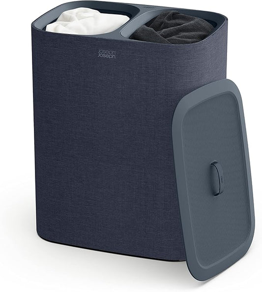 Joseph Joseph Tota 90 liter/23.8 gallon Laundry Hamper Separation Basket with lid, 2 Removable Washing Bags with Handles - Black