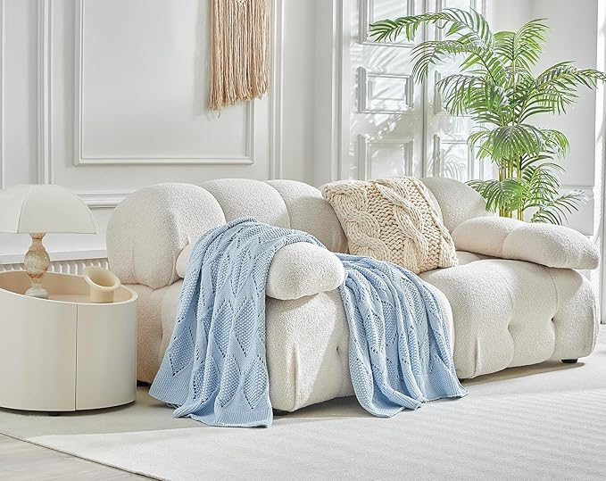 Longhui bedding Chunky Cotton Knit Throw Blanket for Couch, Sofa, Bed, or Chair, Decorative Breathable Fall Cable Knit Blanket 60 x 80 Inches, Light Blue