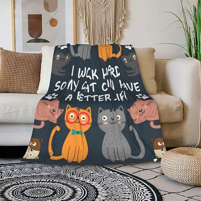 HGOD DESIGNS Cats Throw Blanket Funny Cat Blanket Animals Pet Pattern s Flannel Soft Warm Cozy Fuzzy 40"x50" Throw Blanket for for Women and Men