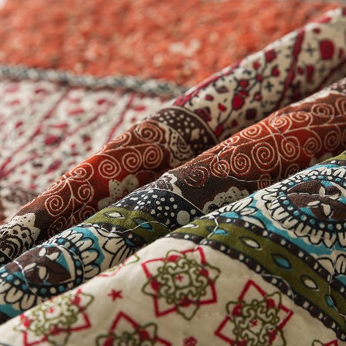 NEWLAKE Cotton Bedspread Quilt Sets - Reversible Patchwork Coverlet Set, Red Striped Jacquard Pattern, Oversized King Size