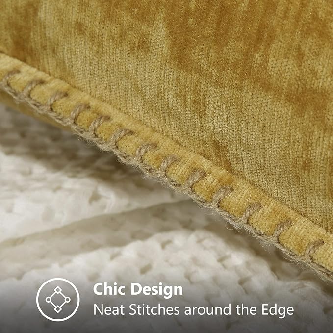 decorUhome Chenille Soft Throw Pillow Covers 20x20 Set of 2, Farmhouse Velvet Neutral Decorative Euro Pillow Covers with Stitched Edge for Couch Sofa Bed Home Decor, Mineral Yellow