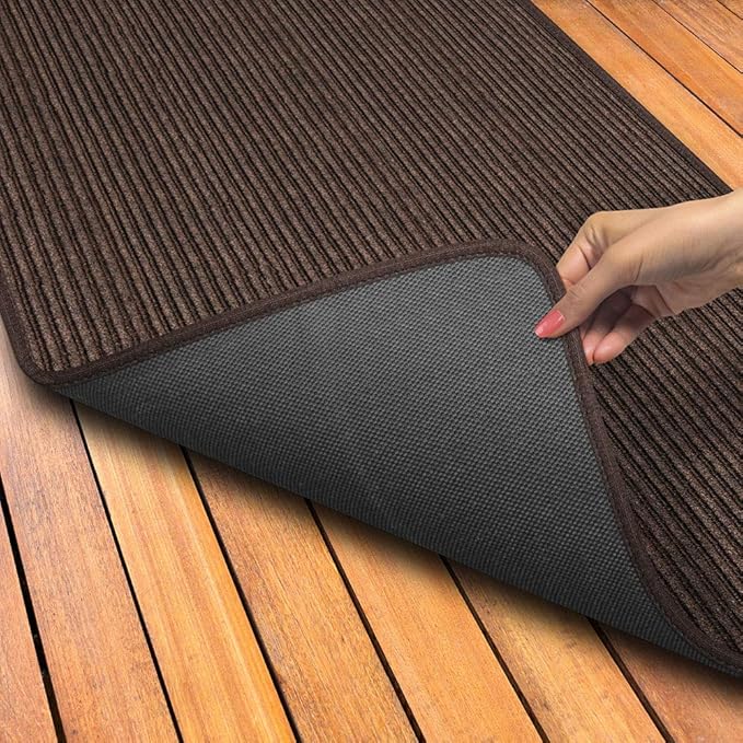 House, Home and More Indoor Outdoor Double-Ribbed Carpet Runner with Skid-Resistant Rubber Backing - Bittersweet Brown - 4 Feet x 40 Feet