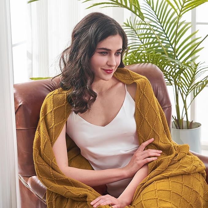 inhand Knitted Fall Throw Blanket for Couch and Bed, Knit Fall Decor Halloween Blanket with Tassel, Brown Lightweight Decorative Farmhouse Warm Woven Blankets and Throws for Women, 50"x60"