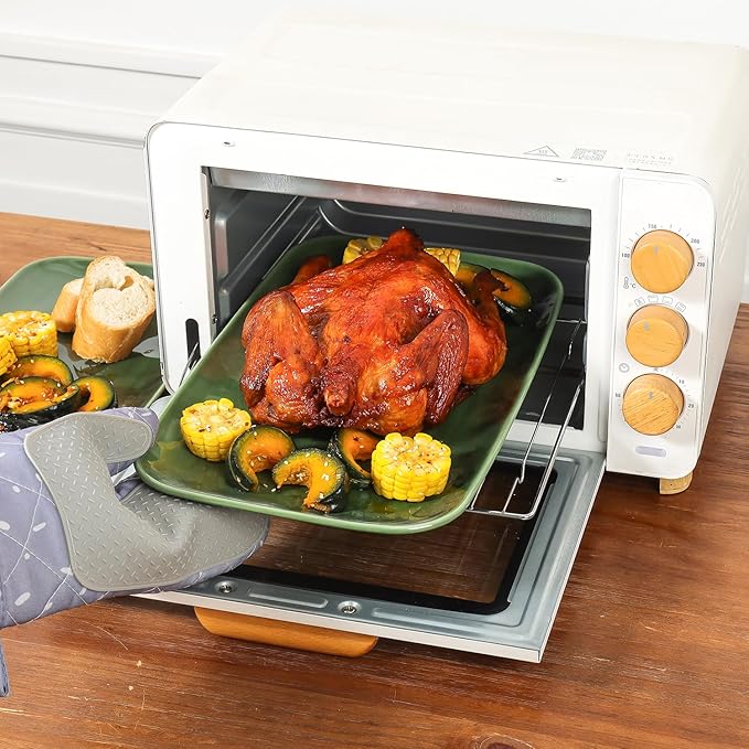 vicrays Ceramic Rectangle Serving Platters - 14" 12" 10" Porcelain Serving Trays Plates for Party BBQ Appetizers Sushi Dessert - Microwave Oven and Dishwasher Safe - Set of 3 Green