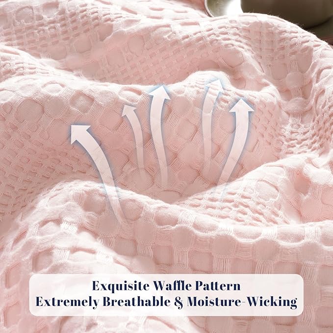 PHF Cooling Waffle Blanket Twin Size, Lightweight 60% Rayon Derived from Bamboo & 40% Cotton Breathable Blanket for Hot Sleepers, Soft and Luxury for Bed Couch and Sofa, 66"x90", Pink