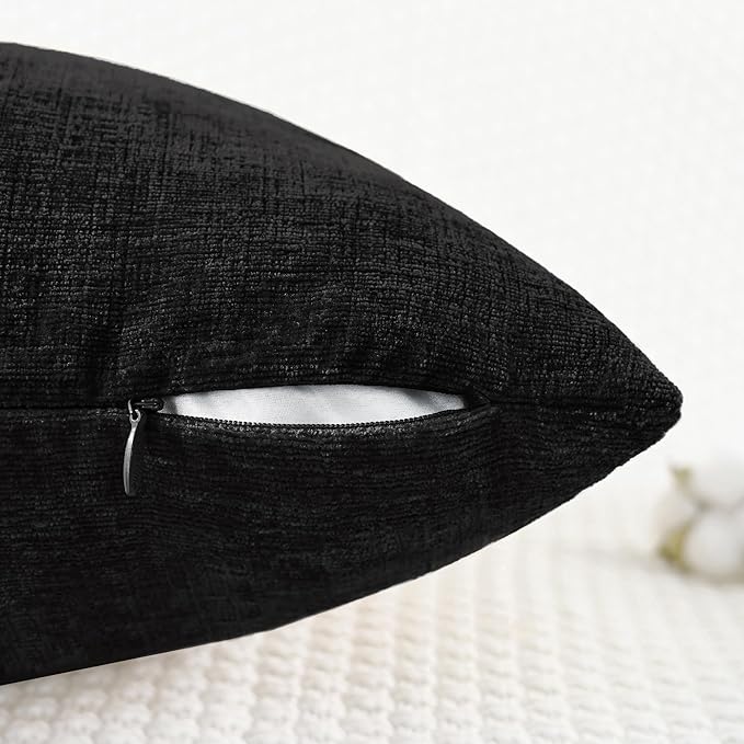 CaliTime Throw Pillow Covers Decorative 18 X 18 Inches Pack of 4 Cozy Chenille Cushion Cases for Couch Sofa Bed Living Room Home Black