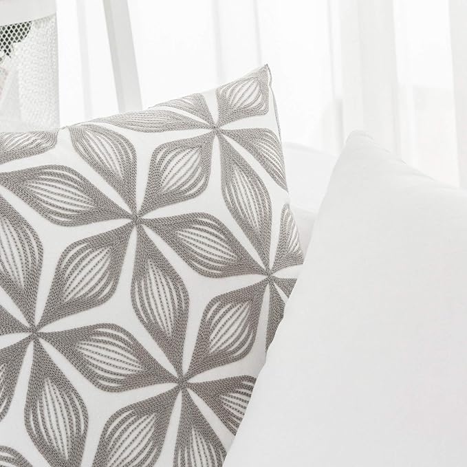HWY 50 Grey Gray Decorative Throw Pillow Covers 18x18 Inch (1 Piece), Embroidered Cotton Farmhouse Cushion Cover Pillow Case for Sofa Couch Living Room Bed, Fashion Geometric