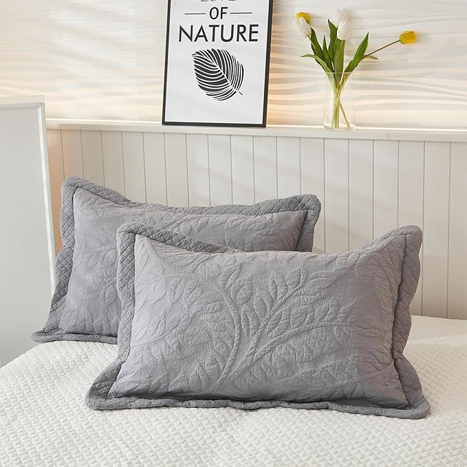 MarCielo 3-Piece 100% Cotton Oversized Bedspread Lightweight Quilt Coverlet Embroidery Farmhouse Bedding Set T0 (Light Grey, Oversized Queen (100"x106"))