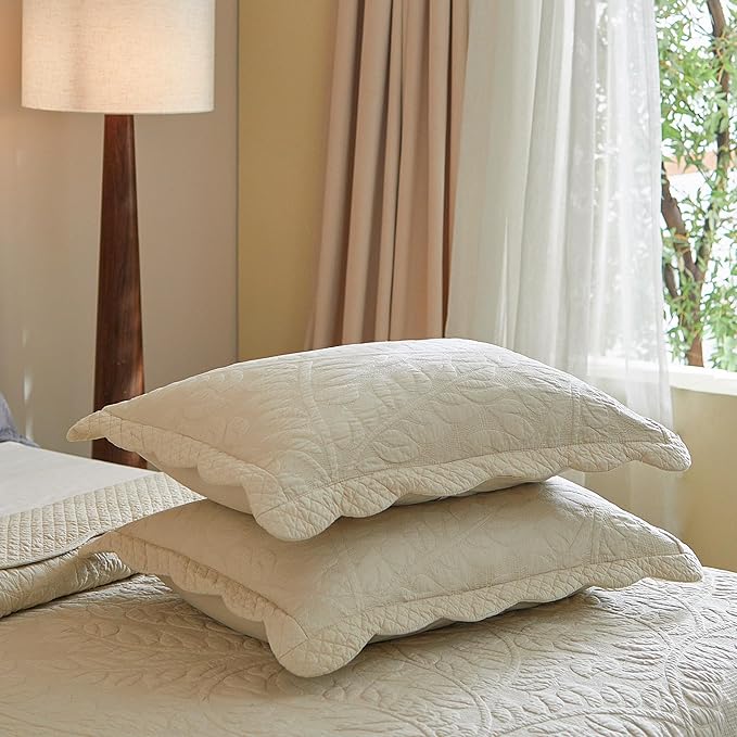 MarCielo 3-Piece 100% Cotton Oversized Bedspread Lightweight Quilt Coverlet Embroidery Farmhouse Bedding Set T0 (Yellowish Beige, Oversized King (118"x106"))