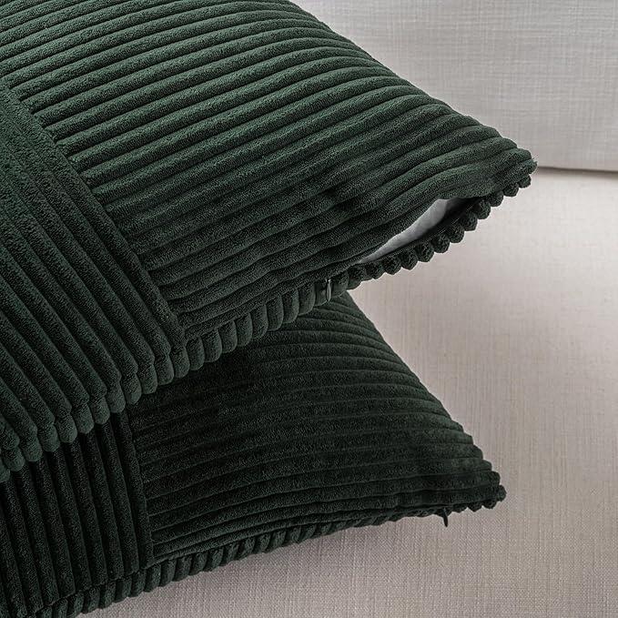 Fancy Homi Set of 2 Dark Green Boho Long Lumbar Body Decorative Throw Pillow Cover 14x36 Inch for Bed Couch Bedroom Bench, Soft Patchwork Corduroy Textured Pillow Case, Rustic Farmhouse Room Decor