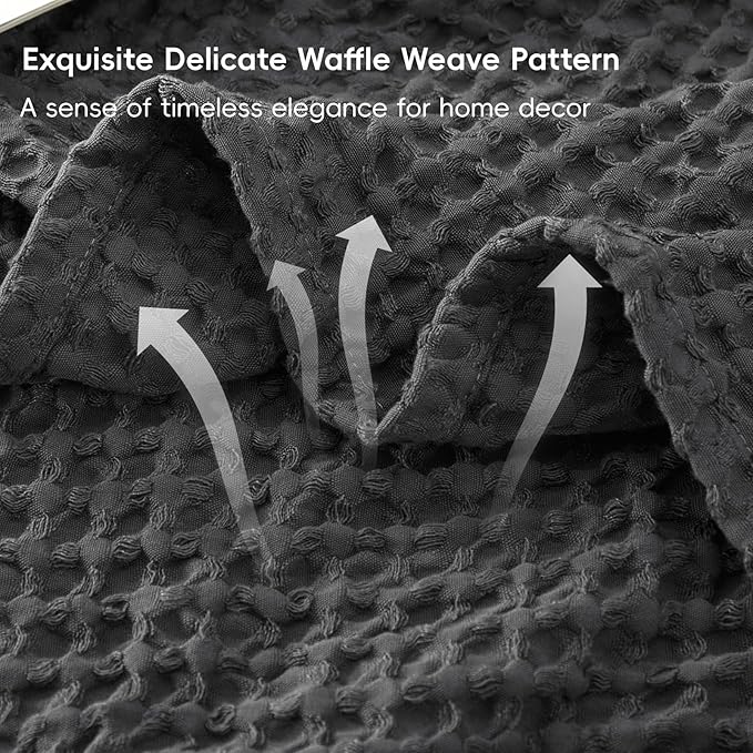 PHF Ultra Soft Waffle Weave Blanket Twin Size 66"x 90"- Washed Lightweight Breathablee Cozy Woven Blanket - Great for Couch Bed Sofa Home Car - Black