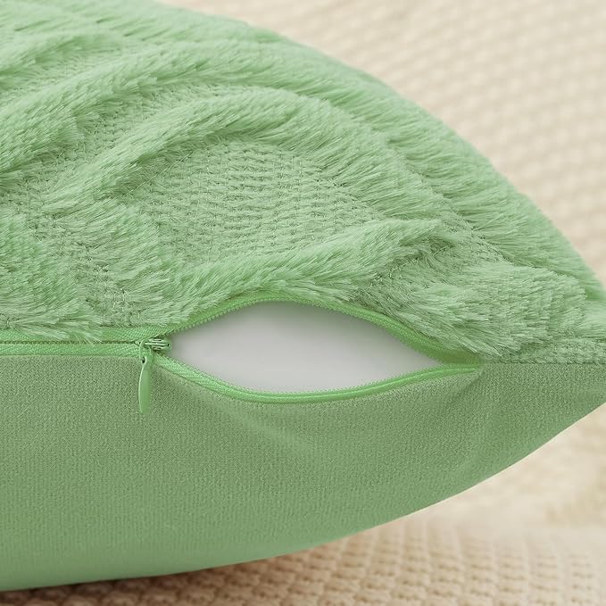 decorUhome Throw Pillow Covers 26x26 Inch Set of 2, Soft Plush Decorative Faux Fur Sage Green Solid Couch Pillow Covers, Accent Farmhouse Neutral Square Euro Pillow Cases for Sofa Bed Living Room