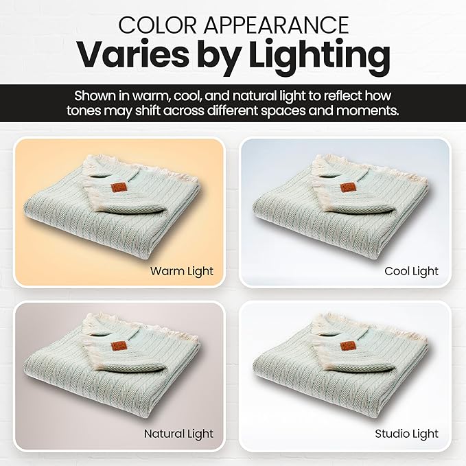 Gold Case Throw Blanket for Couch – 100% Recycled Turkish Cotton Blankets & Throws – Elegant Decorative Throw Blankets for Living Room Sofa – Woven Throws for Couch – Vintage Aqua– 50x60