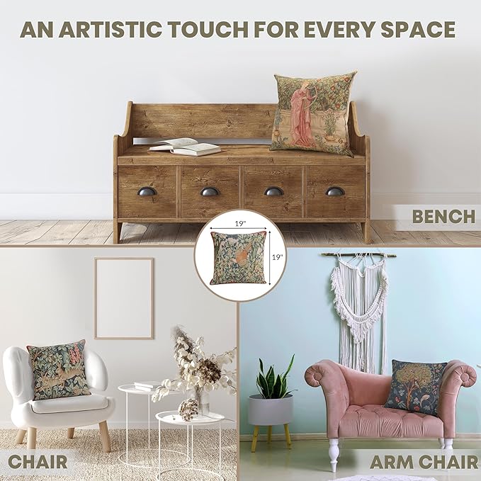 Charlotte Home Furnishings Decorative Tapestry Pillow Cover 19x19 in, Green Pheasant Couch Throw Pillow Cover, French Country Square Cushion Cases for Bed Room Home Decor, Soft Cotton Jacquard Woven