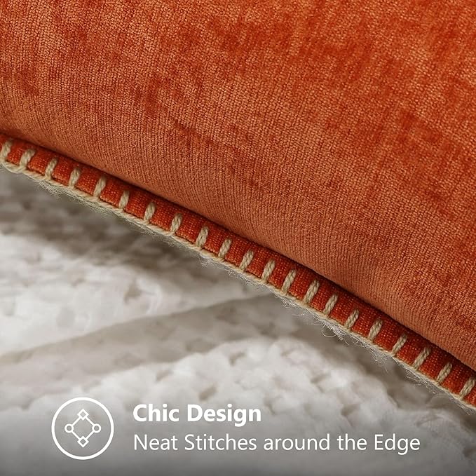 decorUhome Fall Chenille Soft Throw Pillow Covers 20x20 Set of 2, Farmhouse Velvet Neutral Decorative Euro Pillow Covers with Stitched Edge for Couch Sofa Bed Home Decor, Rust