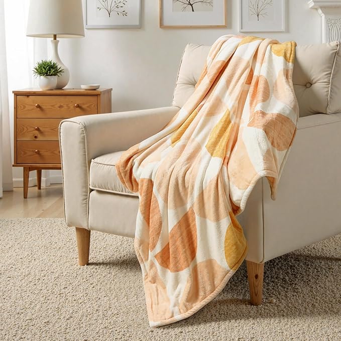 Lahome Terracotta Throw Blanket Soft Cozy Fluffy Warm Throw Blanket for Couch Reversible Geometric Fuzzy Blankets for Bed Sofa Chair, Orange 50''x60''
