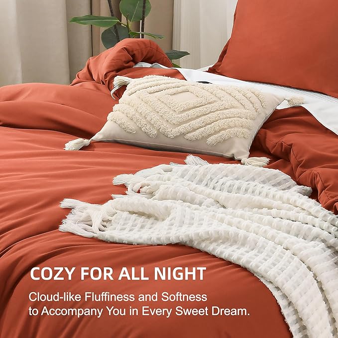 Litanika Burnt Orange California King Comforter Set - 3 Pieces Terracotta Cal King Lightweight Soft Solid Bed Comforter, Oversized Fluffy Quilt Blanket Bedding Set (104x96In, 2 Pillowcases)