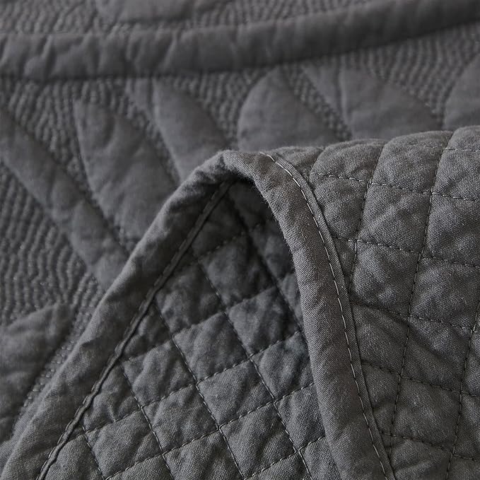 MarCielo 3-Piece 100% Cotton Oversized Bedspread Lightweight Quilt Coverlet Embroidery Farmhouse Bedding Set T0 (Dark Grey, Oversized Queen (100"x106"))