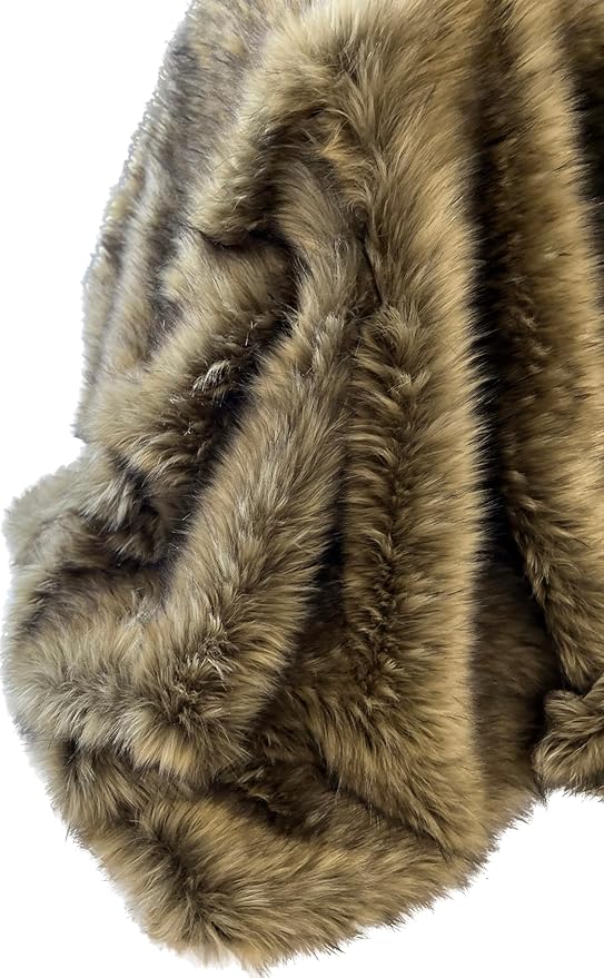 Brown Fur Throw Blanket and Bedspread - Brown Wolf Faux Fur - Light & Dark Brown Faux Fur - Luxury Throw Blanket & Bedspread, Handmade in US, 16406