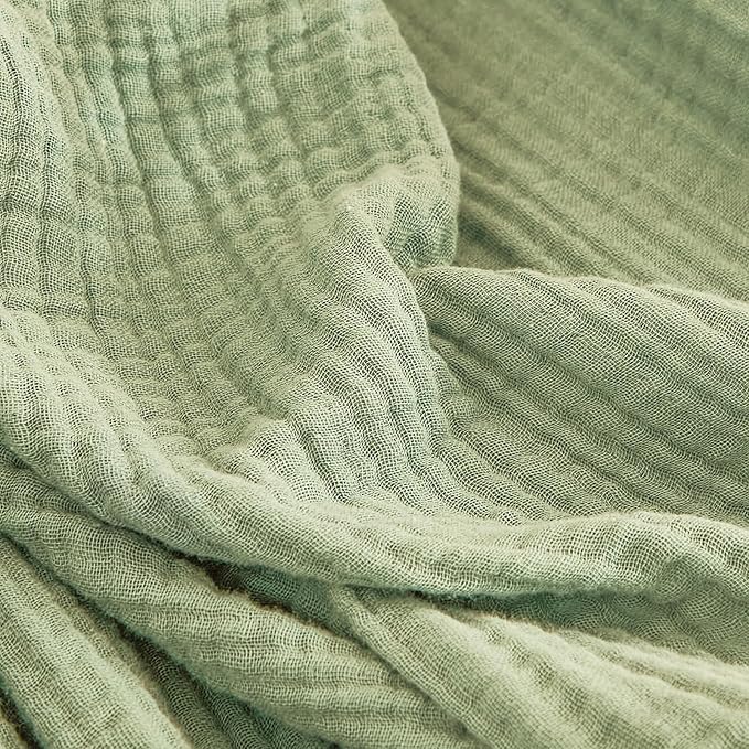 EMME Cotton Muslin Blanket King Size - Soft, Breathable Layering Blanket, 108"x90", All Season Gauze, Sage Green