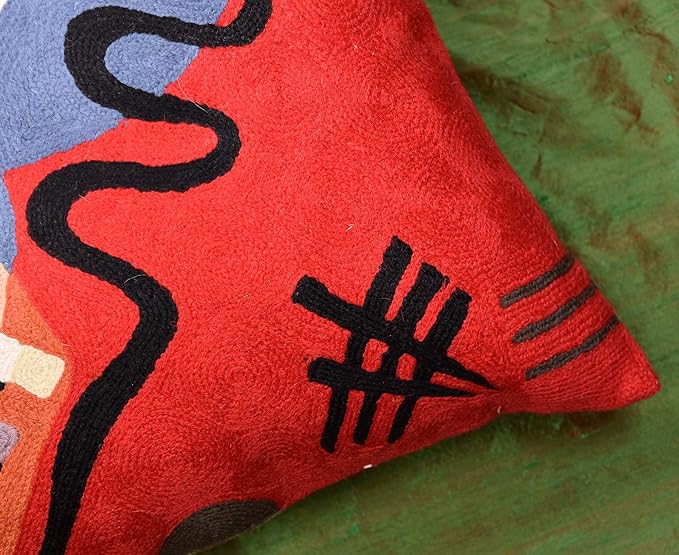 Kandinsky Modern Couch Pillow Cover - Red Flow | Abstract Pillows | Mid Century Chair Cushions | Handmade Wool Size 18x18