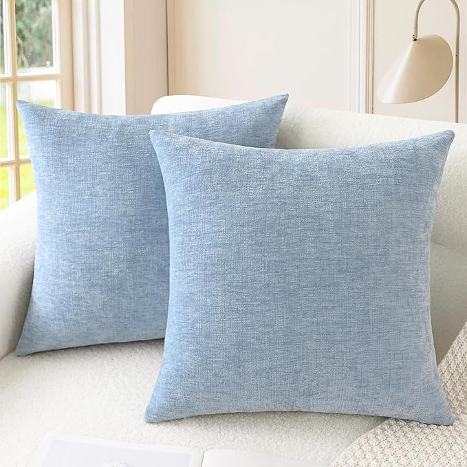 CaliTime Throw Pillow Covers Decorative 26 X 26 Inches Pack of 2 Cozy Chenille Cushion Cases for Couch Sofa Bed Living Room Home Baby Blue