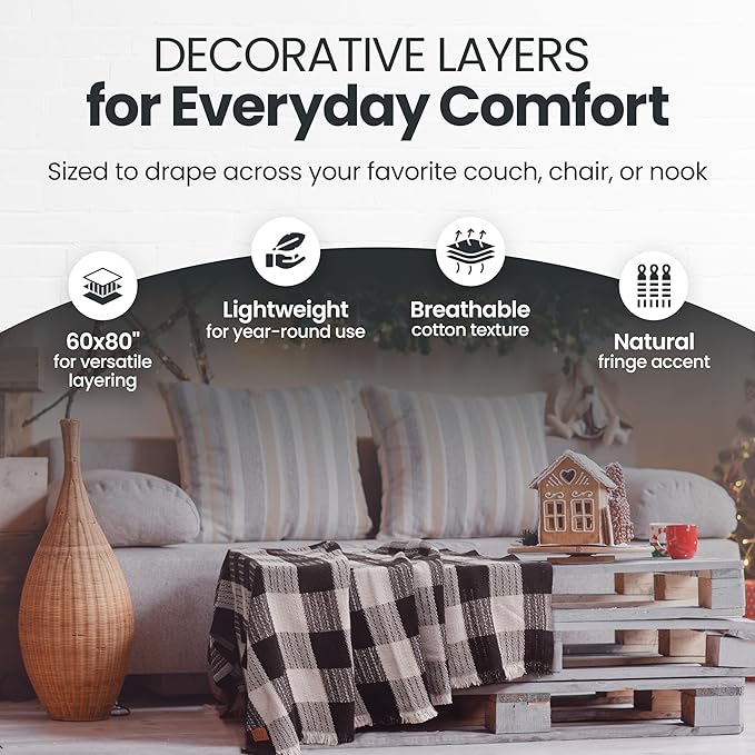 Gold Case Throw Blanket for Couch – 100% Recycled Turkish Cotton Blankets & Throws – Elegant Decorative Throw Blankets for Living Room Sofa – Woven Throws for Couch – Black – 60x80