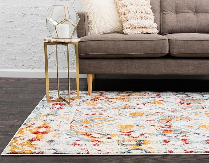 Unique Loom Rosso Collection Vintage, Geometric, Bohemian, Traditional, Distressed, Southwestern Area Rug, 8' 0" x 10' 0", Multi/Ivory