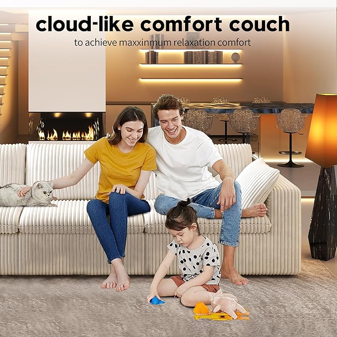 157.5" 4-Seater Cloud Sofa,Modular Sectional Couch,Modern Deep Seat Upholstered Couches with Plush Corduroy Fabric for Living Room Furniture,Bedroom and Apartment,No Assembly Required,White