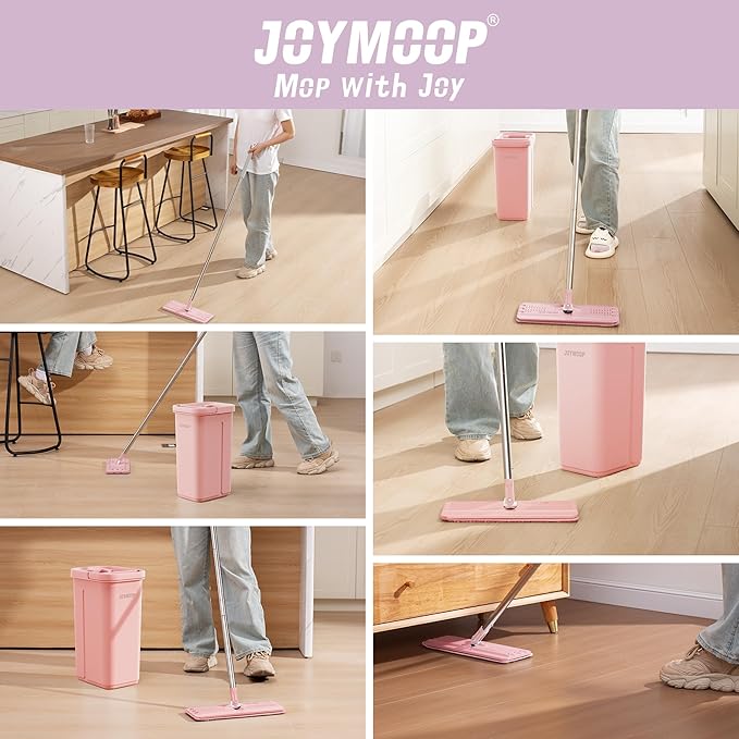 JOYMOOP Flat Mop Pads, Microfiber Mop Cleaning Pads, Washable Pads, Pads Replacement for Flat Mop or Mop Bucket Set, Pack of 4 Refills 13inch - Pink