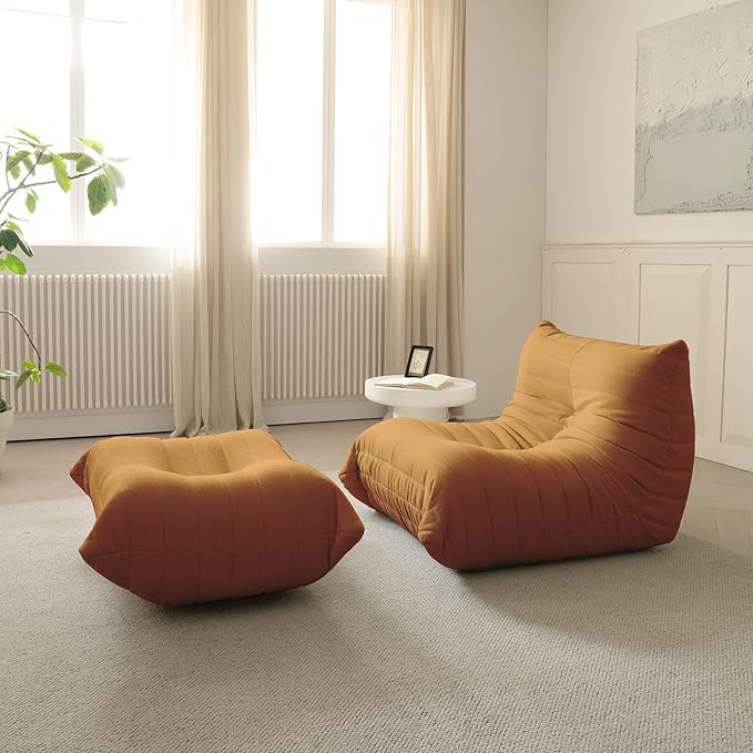 Luxury Sofa Couch Chair, Lazy Floor Seating, Fireside Bean Bag Chair, Ergonomic Tatami Sofa Lounger for Living Room, Bedroom, Office, Single Seat, Brown