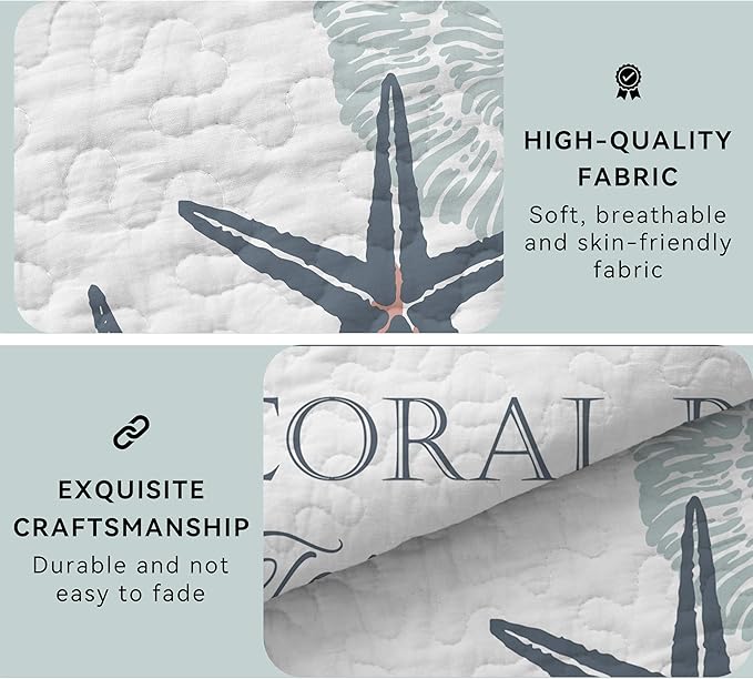 Coastal Bedding Queen Size with 2 Shams, Nautical Beach Comforter Sets Ocean Bedspreads Coastal Coverlet Summer Bedding, 90''x96''