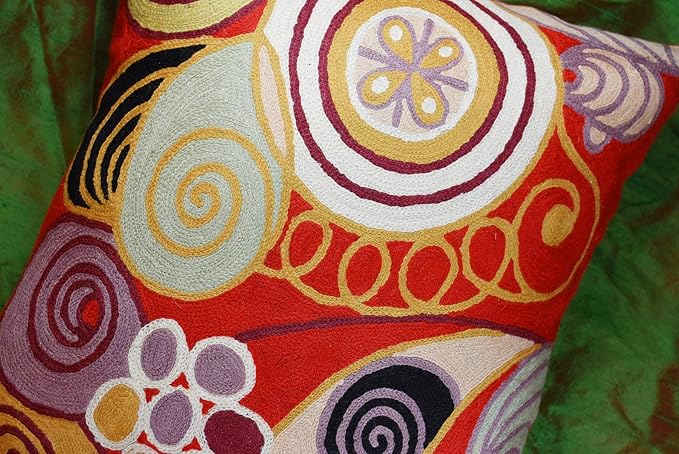 Hilma Al Klint Red Pillow Cover Modern Red Pillowcase Abstract Chair Cushion Accent Throw Pillowsham Mid Century Chair Cushions Hand Embroidered Wool Size 18x18