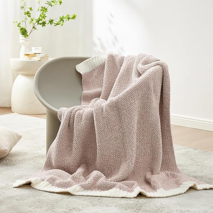 Snuggle Sac Heather Taupe Throw Blanket for Couch, Reversible Super Soft Knitted Blankets Warm Cozy Knit Fuzzy Plush Lightweight Throws for Sofa, Bed, Camping, Picnic, Taupe, 50x60 inches